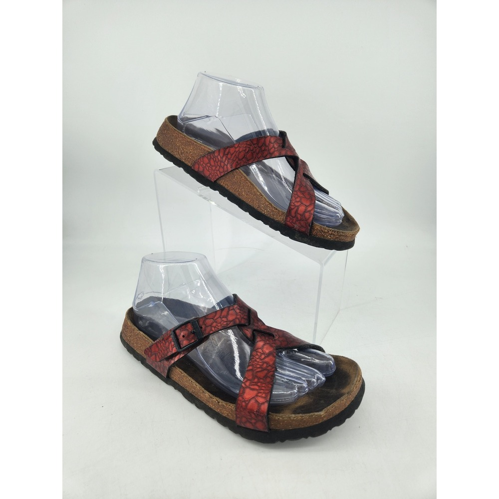 Birkenstock Birki's Sylt Sandals Womens 37/US 6 Red Metallic Cross Strap Cork